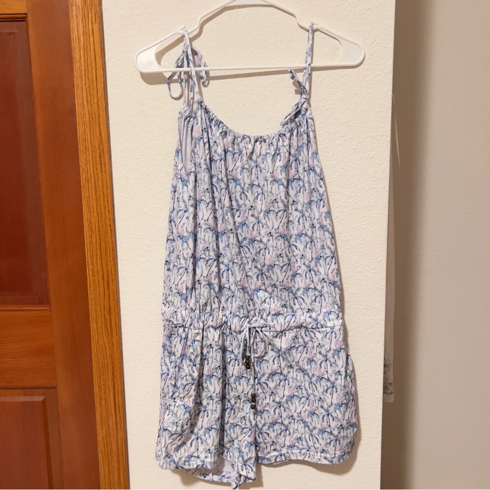 Kai Wahine Designs Hawaii Palm Tree Print Romper M Blue Pink Boho Beachwear